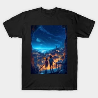 children holding hands in a beautiful city T-Shirt